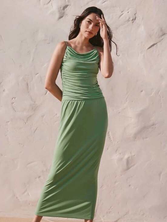 LOFT Dresses & Skirts - Ann Taylor Loft Green Cowl Neck Ruched Maxi Dress NWT